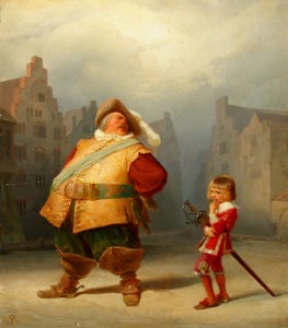Oil painting of Falstaff and his page.