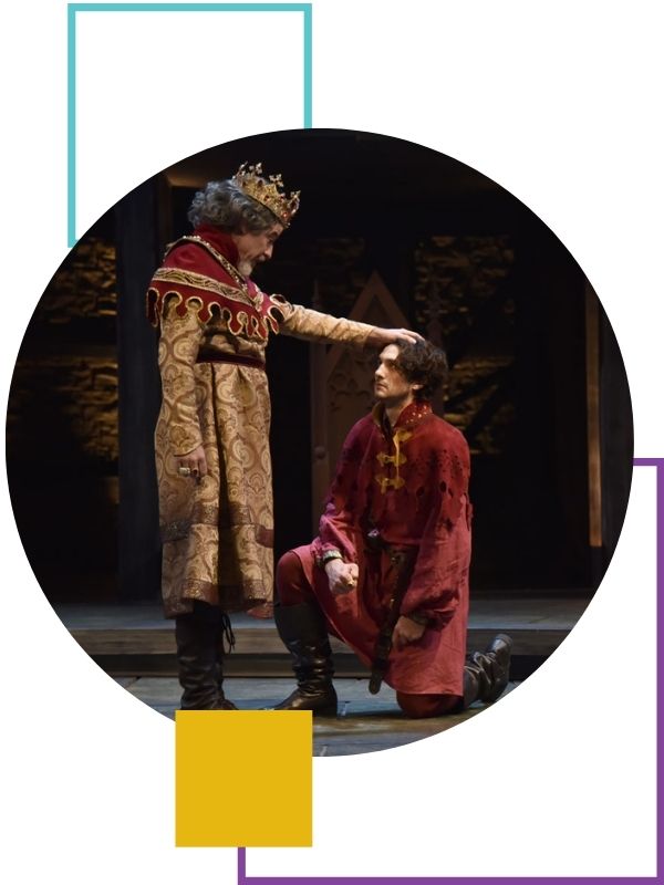 Past production image by Tony Firriolo features Jim Ireland and Benjamin Bonenfant in Orlando Shakes' Henry IV, Part 1.